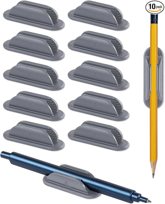 Tiizze Adhesive Pencil Holders for Desk Set of 10 - Silicone Pen Holder with 15 PCS Adhesive Pads - Flexible Pencil Holder for Office Essentials Accessories and Teacher Supplies - Grey
