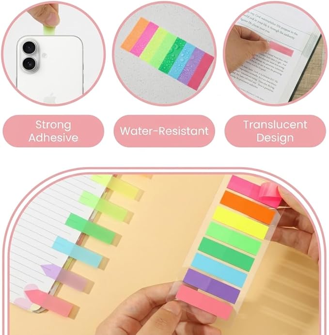 Mr. Pen- Page Markers Sticky Tabs, 800 pcs, Colored Translucent Arrow Flags for Page Marking, Fluorescent Index Tab Stickers for Notebooks, Small Sticky Notes Flags