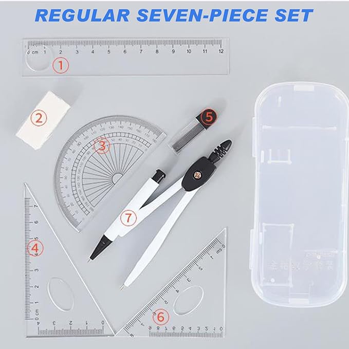 Compass Geometry Tool Protractor and Compass Geometry Set Kit Drawing Compass Math Metal Compass Drafting Tools with Carry Box for Geometry Measuring Drafting School Office Supplies