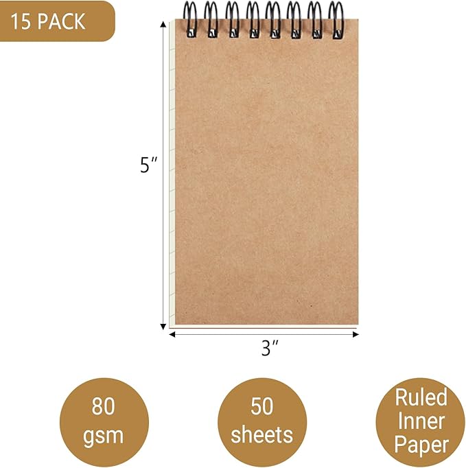 zmybcpack 15 Pcs Pocket Notebooks Small Spiral Notebooks Journal Mini Top Spiral Notepads, Lined Memo Pads for Note Taking, 100 Pages/50 Sheets