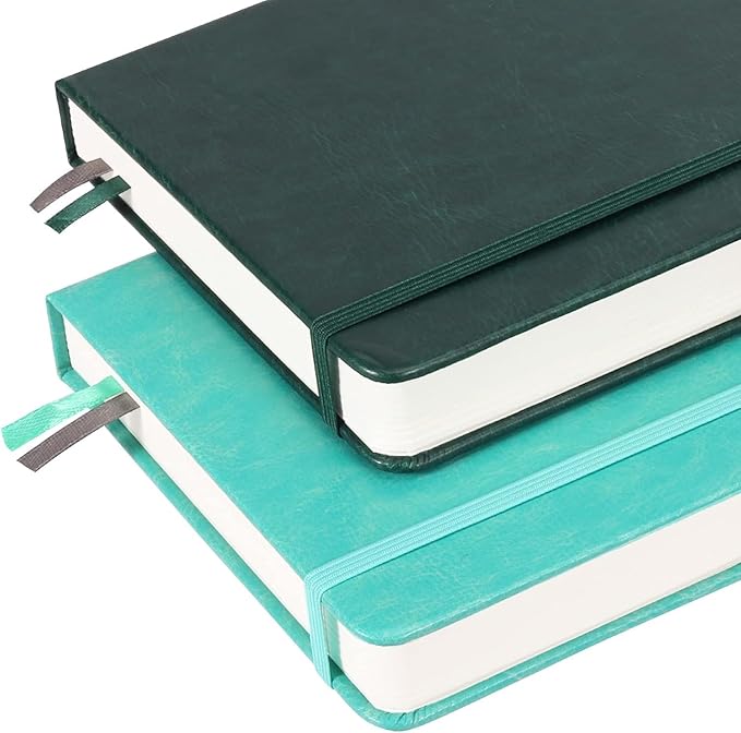 Blank Paper Notebook - 280 Pages A5 Blank Journal Notebook with 100gsm Thick Blank Paper, Hardcover, PU Leather, 5.75'' × 8.38''-Gray Blue