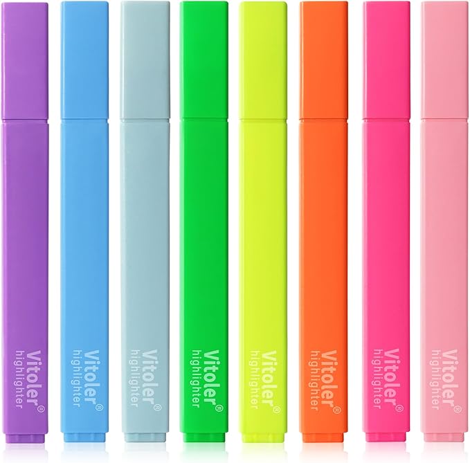 Vitoler Highlighters Assorted Colors,8pcs Chisel Tip Highlighters, High lighters No Bleed for Office Supplies