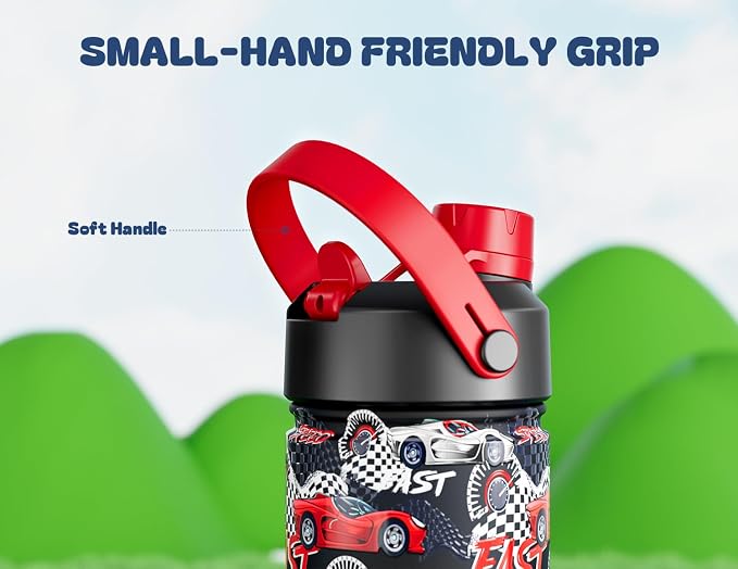 18 oz Stainless Steel Water Bottle for kids: Leakproof, BPA-Free, Easy Carry, Backpack Friendly, 24H Cold, Reusable Insulated Cup, Durable Straw Spout Lid for Sports, Adventures, Camping (Turbo Racer)