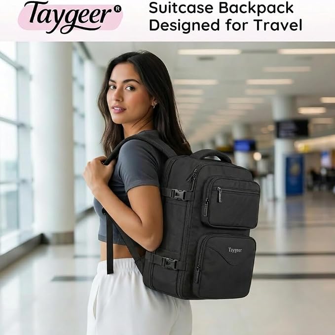 Taygeer Mochila De Viaje Para Hombre, TSA Travel Laptop Backpack for Men | Carry on Bag, Fits 15.6 Inch Laptop, Shoe Pouch, Water Bottle Pocket, Travel Gift for Men Business Work Black
