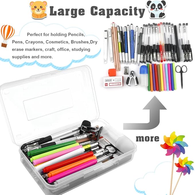Pencil Box, Large Capacity Pencil Case,1 Pack Plastic Pencil Case Boxes, Clear Crayon Box with Snap-tight Lid Stackable Design, Hard Pencil Case,Supply Boxes for Office Supplies, White