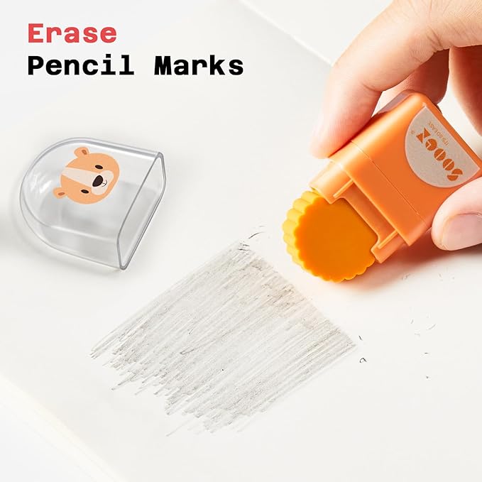 Sooez 12 Pack Pencil Erasers, Cute Animal Eraser with Clean up Roller and Cover, Latex-Free, Bulk Art Drawing Erasers for Teens & Teacher Classroom/School Supplies, Party Favor