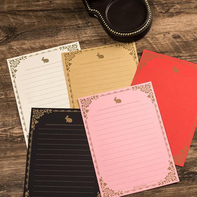 100 Sheets Pink Rabbit Stationery Lined Paper,A5 Stationery Writing Paper with Antique Border Design,Letter Size (Unpunched) Ruled Filler Paper for Writing Letters,Vintage Invites