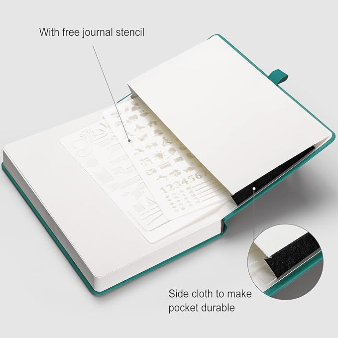AHGXG Dotted Journal - 320 Numbered Pages Dot Grid Notebook A5 Thick Journal, 100gsm Thick Dotted Paper, Leather Hardcover,Inner Pocket, 5.75'' × 8.38'', Cyan