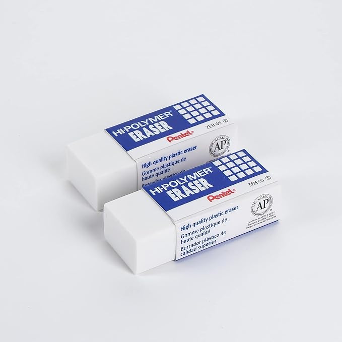 Pentel Hi-Polymer Erasers - Small White Block Erasers for Pencils - Pack of 18