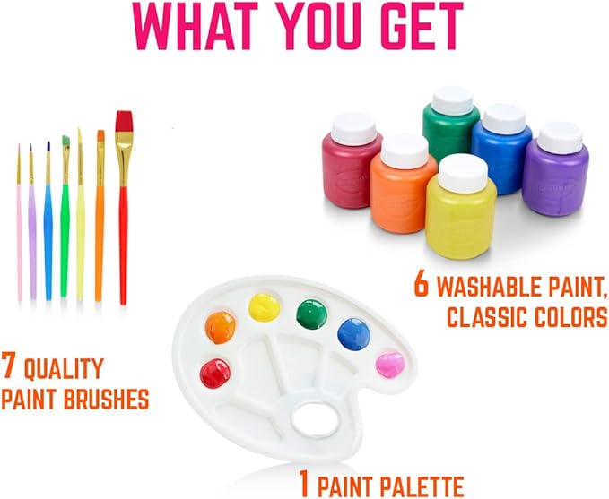 Kids Painting Set, Washable Paint for Kids 6 Colors, 7 Paintbrushes, Paint Palette, Non-Toxic Toddler Painting Set 2 oz Each, Tempera Paints for Art, Crafts, Finger Paints Gifting Bundle