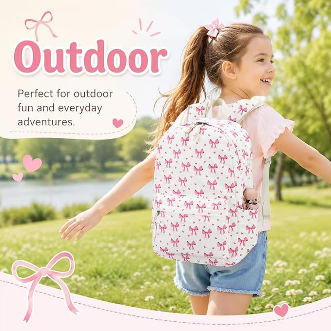 LOIDOU Backpack for Girls School Backpacks Bookbags for Elementary Middle School Women Laptop Backpacks (Bow Tie Beige, L-17)
