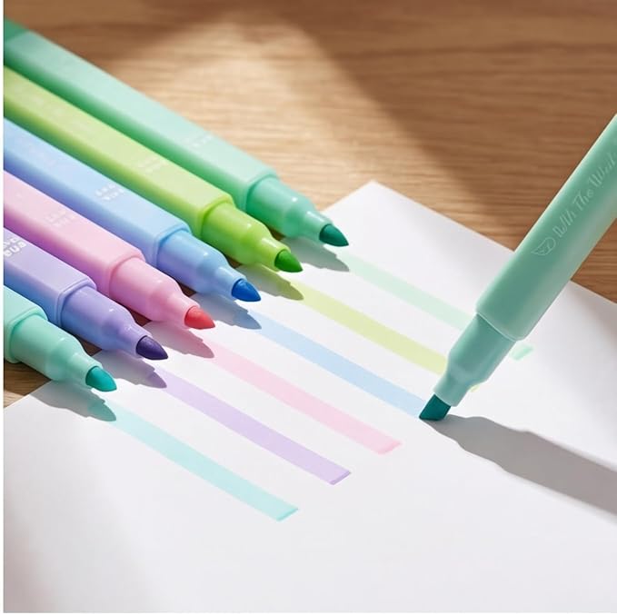 konket 6Pcs Aesthetic Cute Highlighters with Soft Chisel Tip,Bible Highlighters No Bleed, Quick Dry Highlighter Markers
