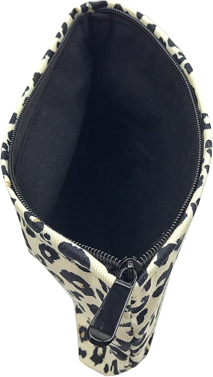 GUTGNK Corduroy Ladies Cosmetic Bag, Large Capacity Canvas Cosmetic Bag Travel Toiletry Bag Accessories Organizer, Black Spot Leopard Print