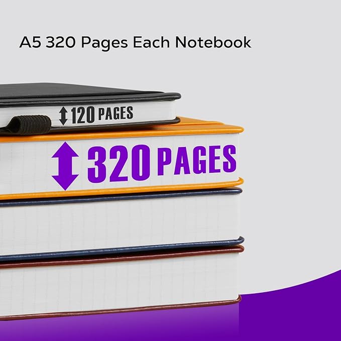 FOCUS DAY 3 Pack Lined Journal Notebooks, A5 Thick Notebook Journal Set for Work Writing, 320 Pages Hardcover Leather Bound Notebook Bulk for Women Men Office School, 5.7'' X 8.4'', Multicolor
