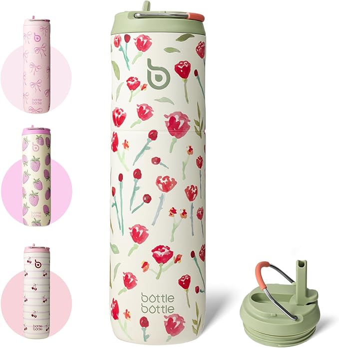 BOTTLE BOTTLE Insulated Water Bottle 24oz with Straw Lid and Handle Sports | for Travel Gym school,Stainless Steel Water Bottles,Double-Wall,Vacuum Metal,Leak Proof,BPA-Free