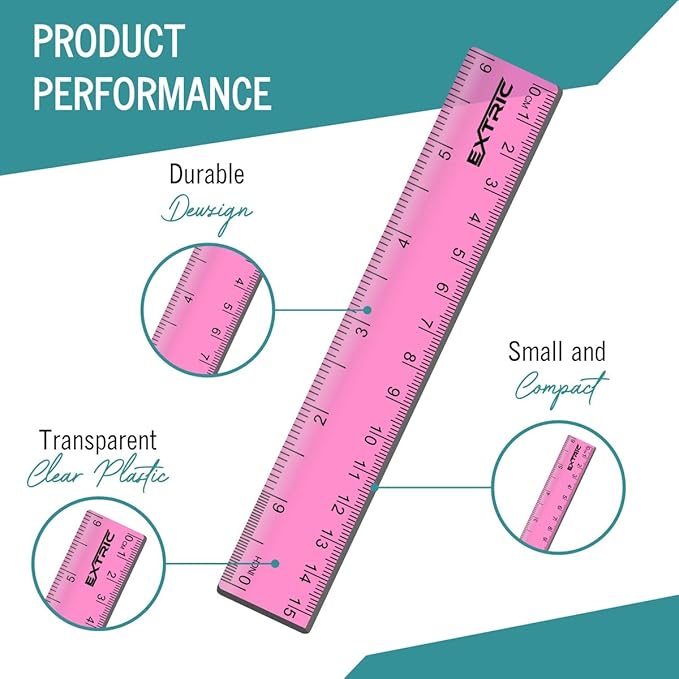 Rulers 6 Inch Bulk Classrom, 24 Count Rulers for Kids Assorted Colors, Clear Ruler Metric and Inches, Shatterproof Mini Ruler for Kids