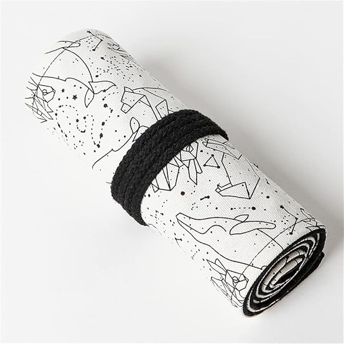 DIYOMR 24/36/72 Slots Pencil Wrap Pencil Rolls, Artist Colored Pencils Roll Up Bag Short Brushes Pouch Case Pencils Organizer for Drawing Coloring and Sketching (White Starry Sky, 72slots)