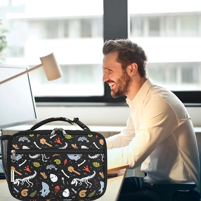 GYEUKHAM Insulated Lunch Box for School, Thermal Reusable Durable Freezable Lunch Bags for Kids Boys Girls Men Women - Small Soft Cooler Portable Lunch Tote Kit for Work Picnic Travel,Dinosaur Fossil