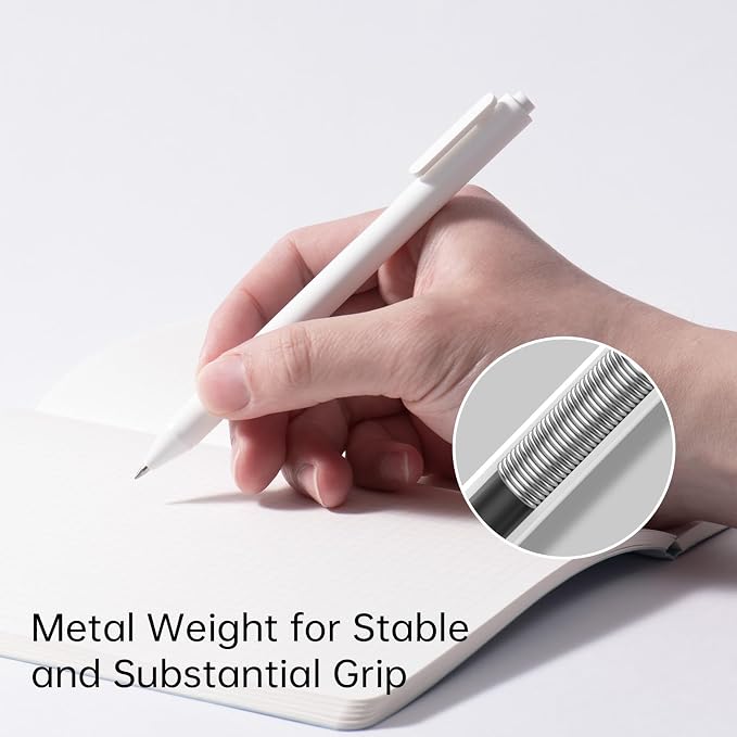 Kaco PURE White Gel Pens 0.7mm Black Ink 10 Count Quick Dry Smooth Writing | Aesthetic School Office Supplies Retractable Pens Low Center of Gravity
