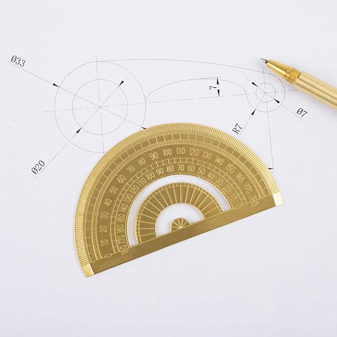 3 Packs Brass Triangle Ruler Protractor Set, Geometry Scale Ruler, Math Semicircle Protractor, Triangular Square Ruler, Drafting Tool Kit for Students Architects Engineers