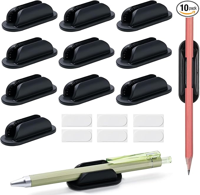 10 Pack Adhesive Pencil Holders for Desk,Silicone Flexible Pen Holder for Wall, Office, School,Home,Classroom Must Haves,Teacher Supplies Accessories,Desk Organizer,Small Gift Back to school