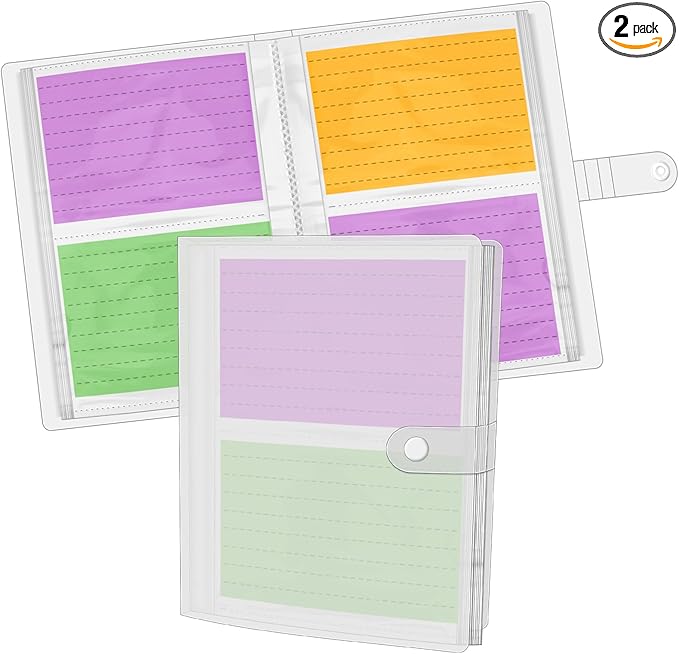 Bercoor 2 Pack 3 x 5 Index Cards Holders, Holds 400 Pieces Cards, Plastic Sleeves Indexcard Booklet Folder for Note, Study and Recipe