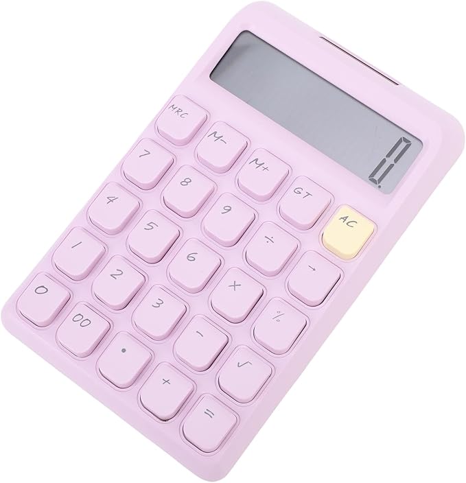 Focket 12 Digit Calculator, Solar Powered Large Display Calculator, Compact with High Sensitivity Mechanical Keys for School Office Home Use (Purple)