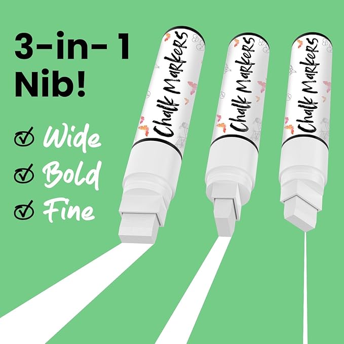 Chalkola 15mm Jumbo Car Window Markers for Glass Washable | (4 Pack - 2 White, 2Black) Thick Chalk Pens, Safe Erasable Liquid Chalk Markers for Blackboard Chalkboards, Glass Board, Auto, Mirror