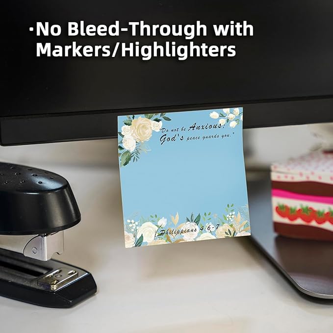 Floral Bible Verse 4-Pad/200 Sheets 3x3 Sticky Notes Set, Adorable Memo Pads with High-Adhesive, Reusable Tearable Post it Notes for Journal Planners Office School Home, Bulk Stationery Gift