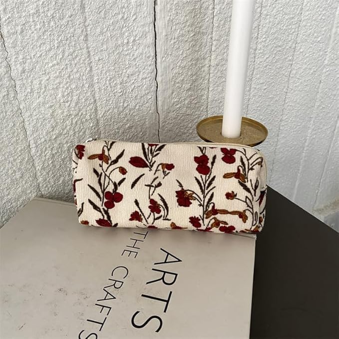 Cute Pencil Case Aesthetic Student Pencil Pouch Coin Pen Pouch Cosmetic Bag Office Stationery Organizer For Kids Teen School (Flowers-D)