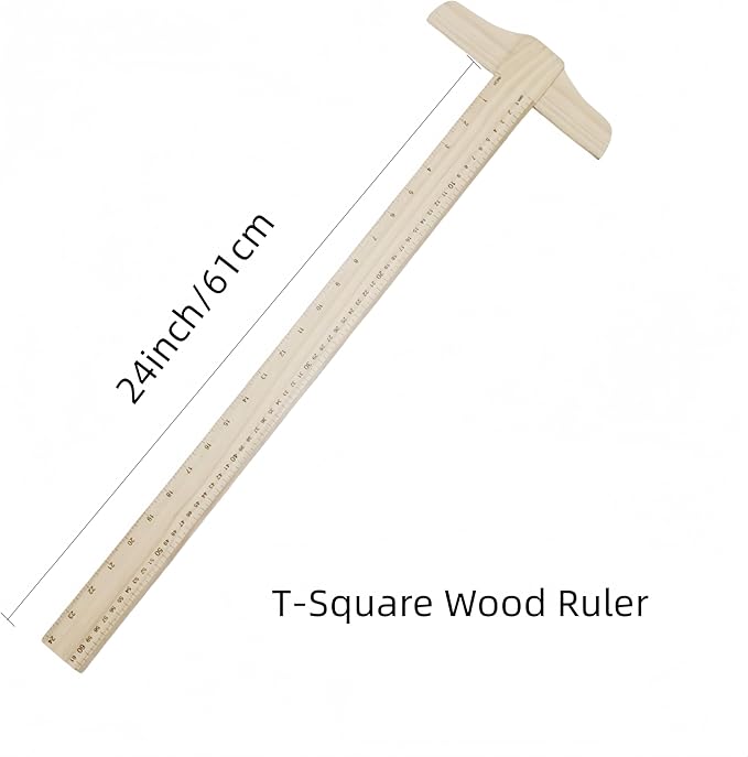 24 Inch Wood Ruler 4 Pack T-Square Wooden Rulers Bulk Wood Measuring Ruler Office Ruler School Supplies Art Framing Wooden Rulers Drafting Ruler 2 Scale