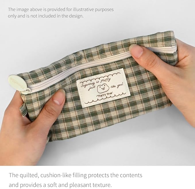 Monolike_Fabric/Cushion Pencil case (Unmatched Friends Fabric Check Pencil Case Series. 2, Vintage green)