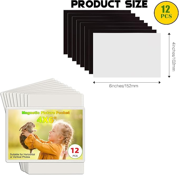 CHUNNIAO 24 Pack Picture Magnets for Refrigerator,More Solution Display Your Photos-12 Pieces Picture Fridge Frames and 12 Pieces Adhesive Magnetic Sheet