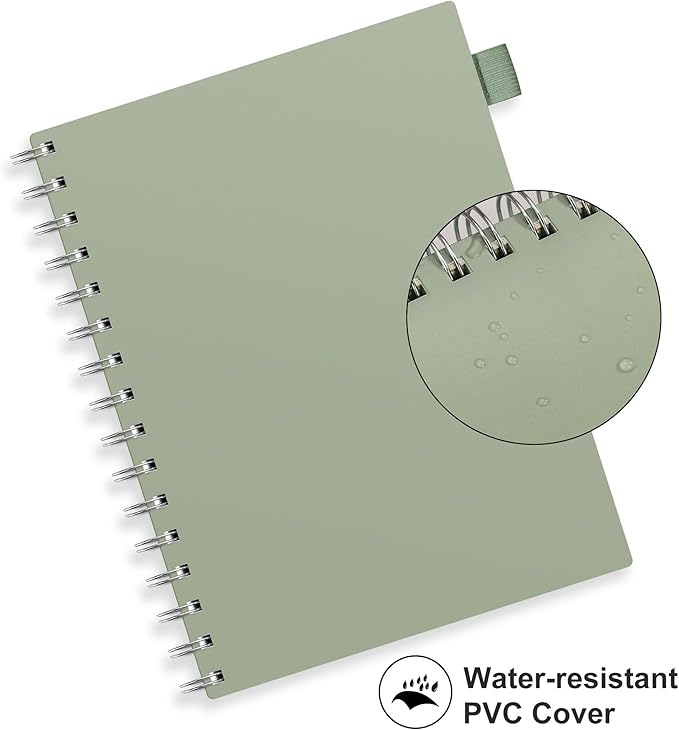 RETTACY Dotted Journal Notebook, 300 Pages, A5 Medium Size (5.7'' × 8.2''), 100 GSM Thick Paper, Flexible Plastic Cover, Spiral-bound, for Journaling, Planning, Tracking (Sage Green)