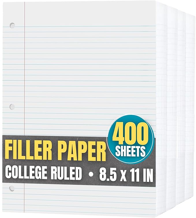 1InTheOffice Loose Leaf Paper College Ruled, Filler Paper 8 1/2" x 11", 400 Sheets (400 Sheets)