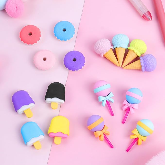 16 PCS Food Erasers for Kids, 3D Cute Ice Cream & Donut Puzzle Pencil Erasers, Mini Take Apart Erasers for Classroom Rewards, Easter Egg Fillers, Party Favor Goodie Bag Stuffers