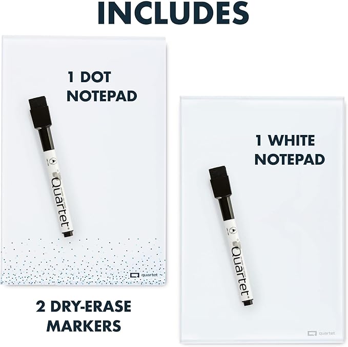 Quartet Glass Desktop Notepad, 9" x 6", Whiteboard, Dry Erase Surface, Dot/White, 2 Pack (GDP96D)