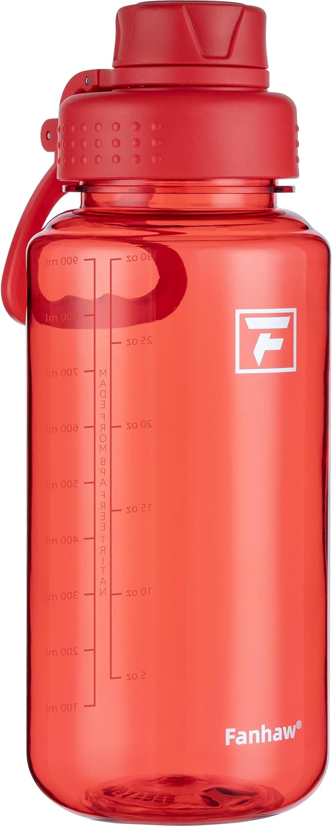 Fanhaw 32 oz Clear BPA-Free Tritan Water Bottle with Fast-Flow Spout Lid, Leakproof Wide-Mouth Reusable Bottle for Gym, School & Office (Red)
