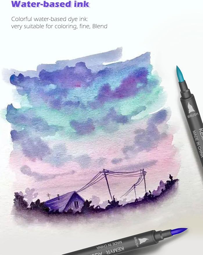 KEMYR Markers for Adult Coloring Books: 60 Color Dual Tip Fine & Brush Pens Water-Based Coloring Marker for Adults Drawing Sketching Bullet Journal Writing Lettering No bleeding