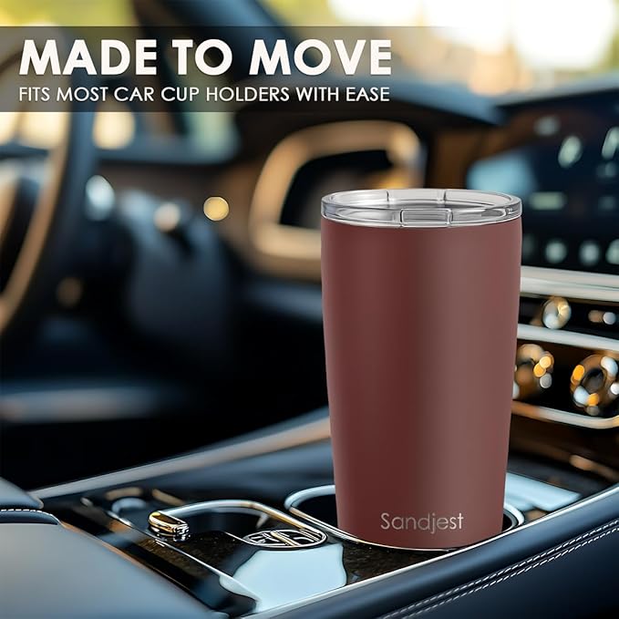 SANDJEST Stainless Steel Tumbler 20 oz, Double Wall Vacuum Insulated Mug with Lid, Travel Coffee Cup for Women Men Friends, Birthday Christmas (Mahogany Red)