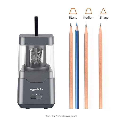 Amazon Basics Portable Electric Pencil Sharpener, Easy to Use, Versatile, Helical Blade, Auto Stop, Battery/USB Cord Operated, Black, 2.87 x 2.87 x 5.3 in