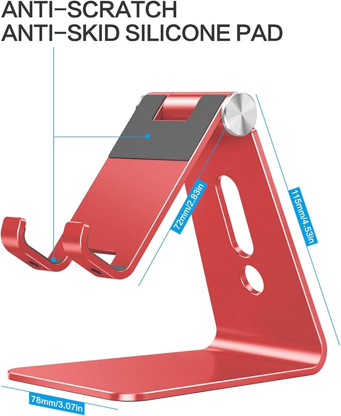 OMOTON Adjustable Cell Phone Stand, C2 Aluminum Desktop Phone Holder Dock Compatible with iPhone 15 14 13 Xs XR 8 Plus 7 6, Samsung Galaxy, Google Pixel, Android Phones, Red