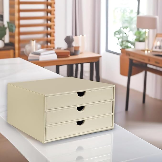 UnionBasic Document Organizer, 3-Drawer File Cabinet Document Storage Box, Office Desktop Filing Organizer, Seashell