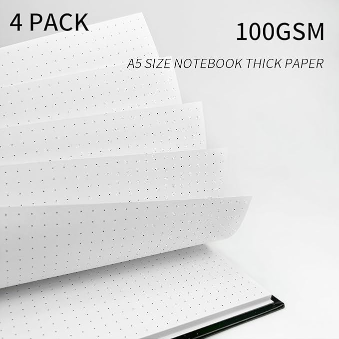 A5 Dotted Journal Spiral Notebook 8.5" x 5.7"-4 Pack Dot Grid Notebook Hardcover Notebook 120 Pages 100 GSM Thick Dotted Paper Notebook Hardcover Journal for School, Office, Artist