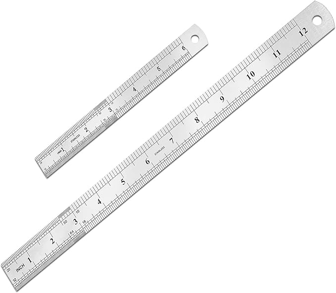 2 Pack Metal Ruler, Double-Sided Scale【6,12inch/15,30cm】 Steel Ruler Set for Architects, Home,School， Office, and Craft