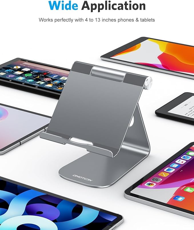 OMOTON Tablet Stand Holder Adjustable, T1 Desktop Aluminum Tablet Dock Cradle Compatible with iPad Air/Mini, iPad 10.2/9.7, iPad Pro 11/12.9, Samsung Tab and More, Grey
