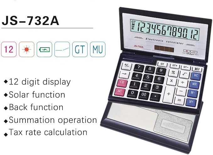 Maizoon Solar Dual Power Calculator with 12-Digit Display Large Screen Folding Flip Cover Big Button Portable Computing Tool for Finance Business Office and School