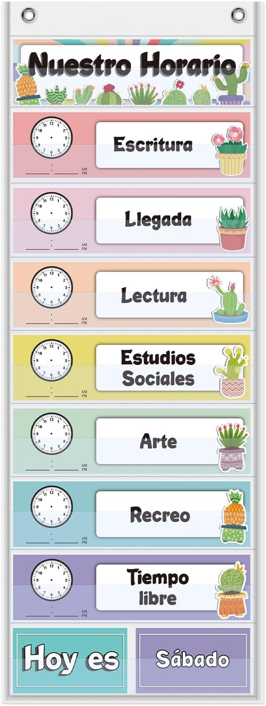 Spanish Daily Schedule Pocket Chart for Classroom- a Versatile and Engaging Tool to Help Students Stay Organized and on Track Throughout the Day (White)
