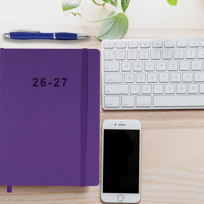 26-27 Academic Planner - Weekly and Monthly Planner, Jul 2026 - Jun 2027, Vegan Leather Cover, Elastic Closure, 8.5"x11", Purple