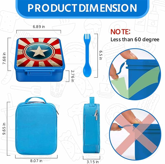 MAISON HUIS Bento Lunch Box for Kids With 8oz Soup Thermo, Leakproof Lunch Containers with 4 Compartment Bento Box, Thermo Food Jar and Lunch Bag, BPA Free,Travel, School(Striped Star)